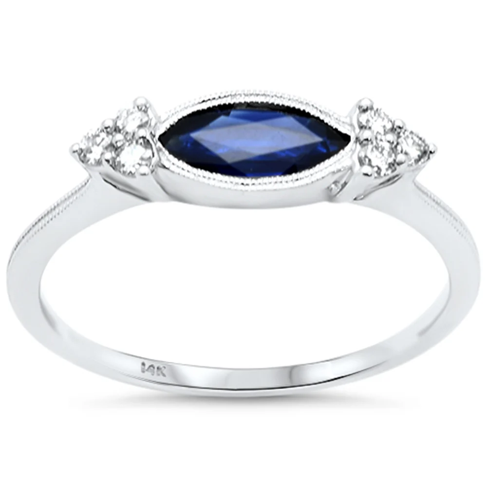<span style="color:purple">SPECIAL!</span> .77ct G SI 14K White Gold Round Diamond & Blue Sapphire Gemstones Ring Size 6.5