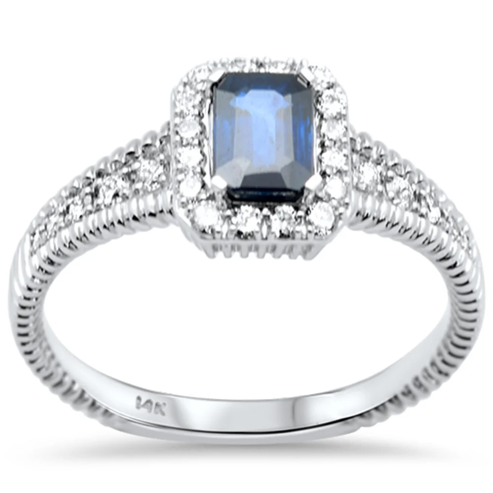 <span style="color:purple">SPECIAL!</span> 1.01ct G SI 14K White Gold Round Diamond & Blue Sapphire Gemstones Ring Size 6.5