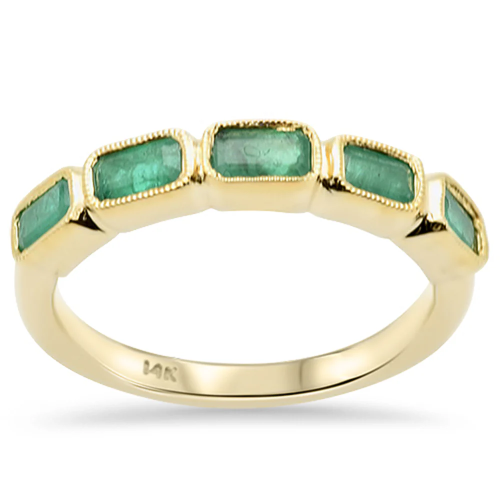 <span style="color:purple">SPECIAL!</span> 1.13ct G SI 14K Yellow Gold 5 Natural Emerald Gemstone Band Ring Size 6.5