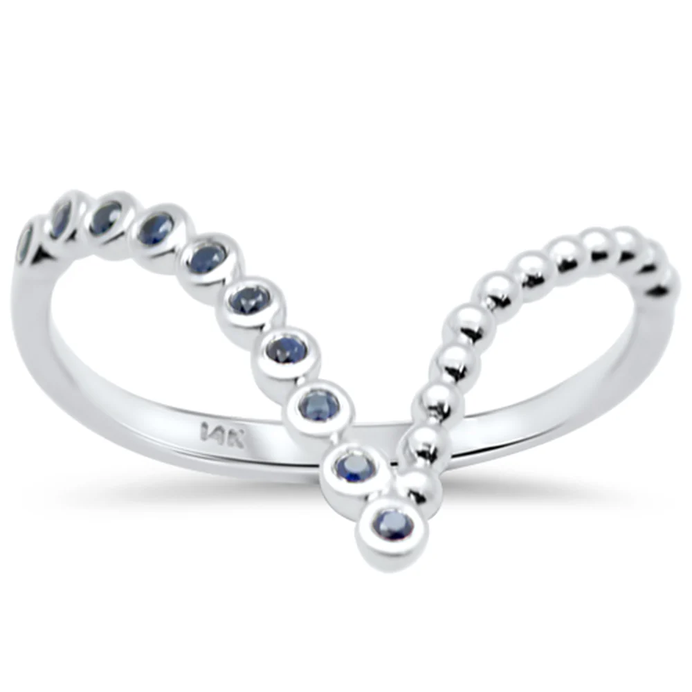 .10ct G SI 14K White Gold Blue Sapphire Chevron Band Ring Size 6.5