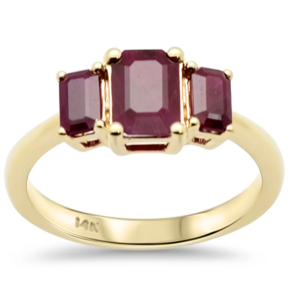 <span style="color:purple">SPECIAL!</span> 1.87ct G SI 14K Yellow Gold Three Stone Natural Ruby Gemstone Ring Size 6.5