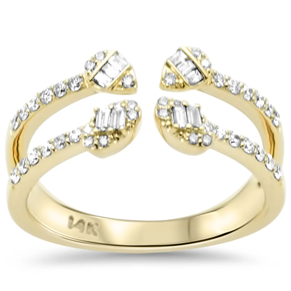 <span style="color:purple">SPECIAL!</span> .38ct G SI 14K Yellow Gold Round & Baguette Diamond Open Ring Size 6.5