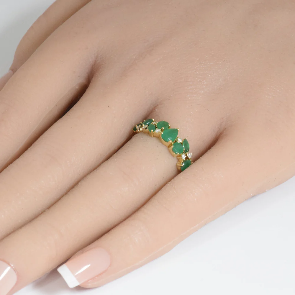 <span style="color:purple">SPECIAL!</span> 1.21ct G SI 14K Yellow Gold Round Diamond & Emerald Gemstone Ring Size 6.5 - Image 2