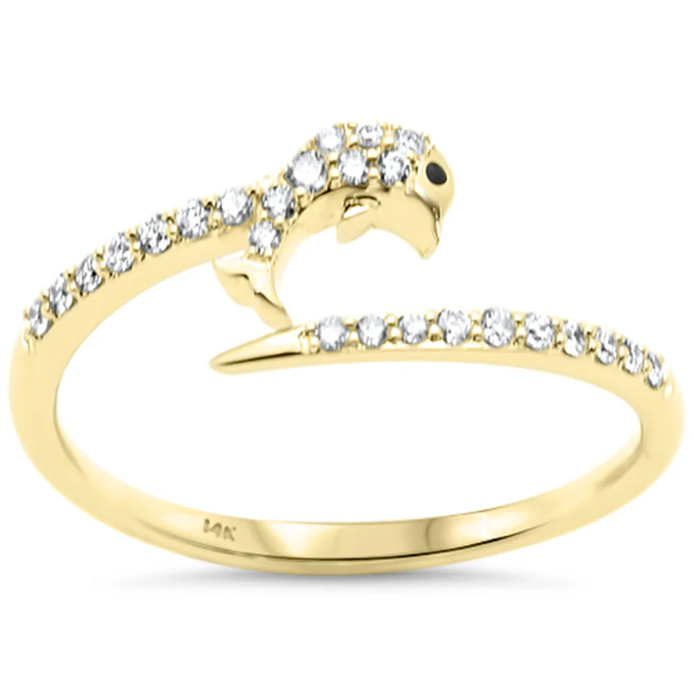 .17ct G SI 14K Yellow Gold Round Diamond Small Whale Ring Size 6.5
