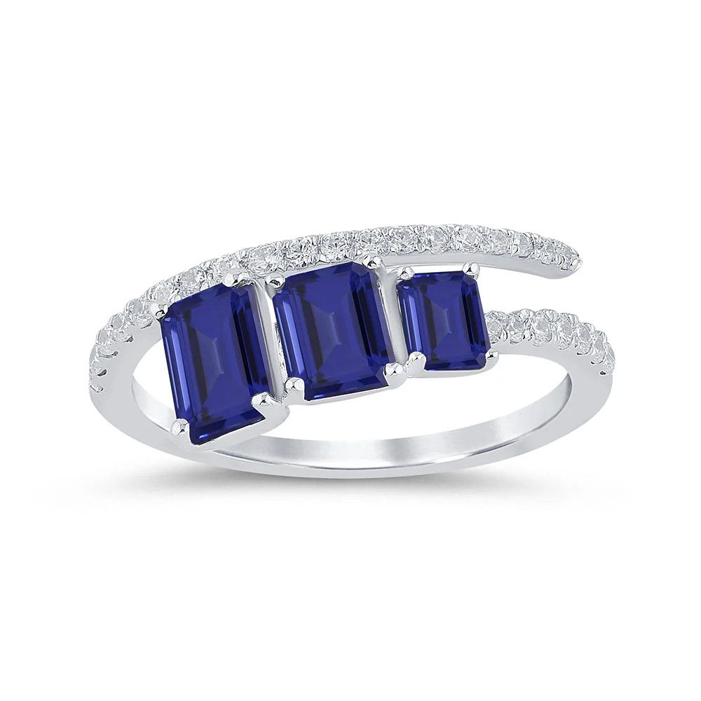 <span style="color:purple">SPECIAL!</span> 1.91ct G SI 14K White Gold Diamond & Blue Sapphire Gemstones Wrap Around Ring Size 6.5