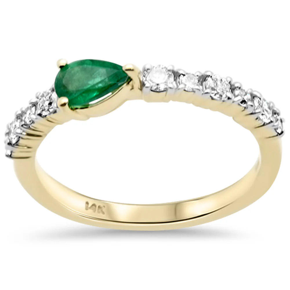 <span style="color:purple">SPECIAL!</span> .66ct G SI 14K Yellow Gold Diamond & Emerald Gemstone Ring Size 6.5