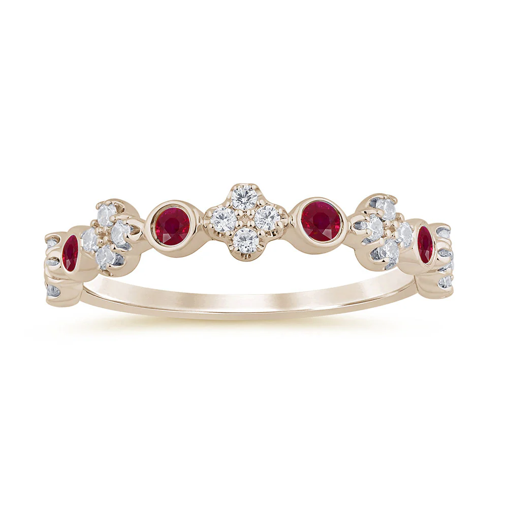 .36ct G SI 14K Yellow Gold Diamond & Ruby Gemstone Ring Band  Size 6.5