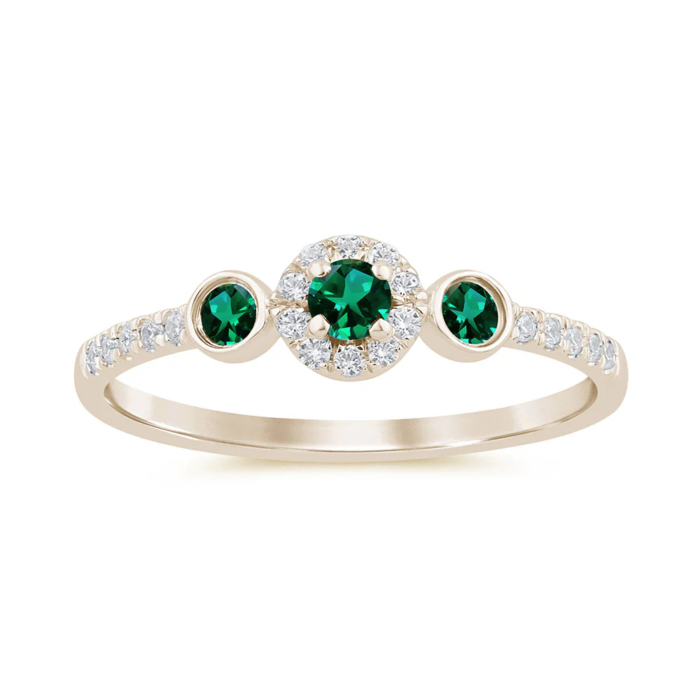.26ct G SI 14K Yellow Gold Diamond & Emerald Gemstone Ring Size 6.5