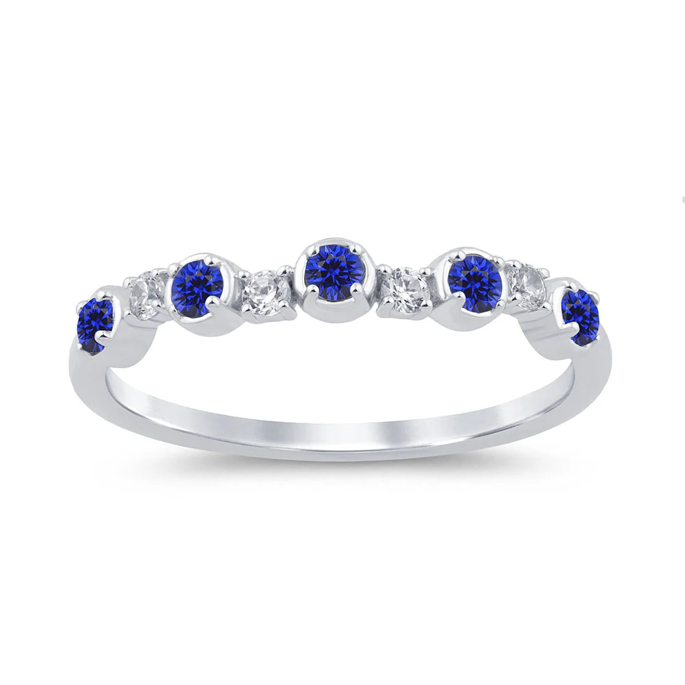 .29ct G SI 14K White Gold Diamond & Blue Sapphire Gemstone Ring Band Size 6.5