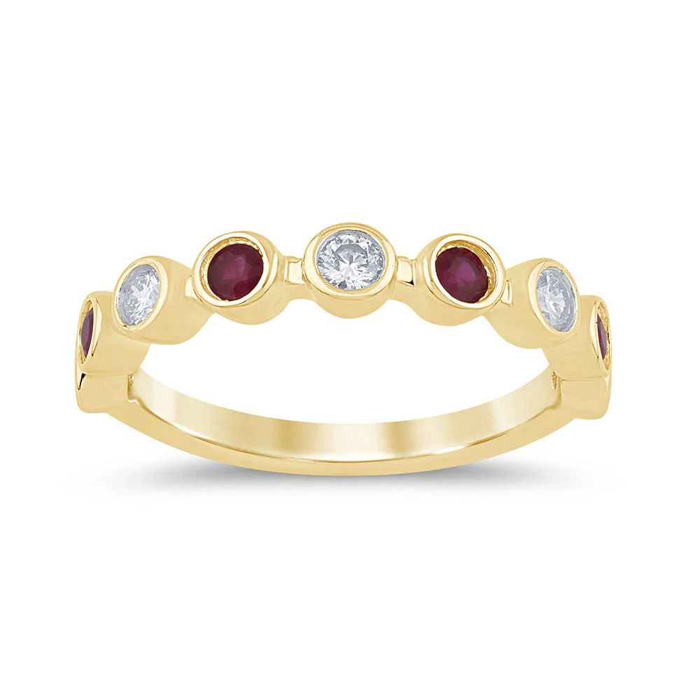 <span style="color:purple">SPECIAL!</span>.54ct G SI 14K Yellow Gold Diamond & Ruby Gemstone Ring Band Size 6.5