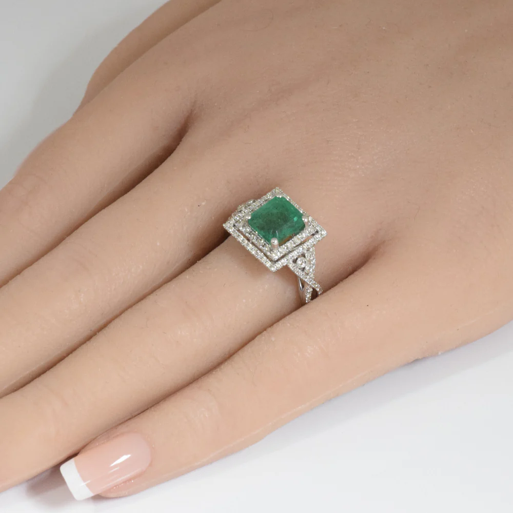 <span style="color:purple">SPECIAL!</span> 2.81ct G SI 14K White Gold Diamond & Emerald Gemstone Ring Size 6.5 - Image 2
