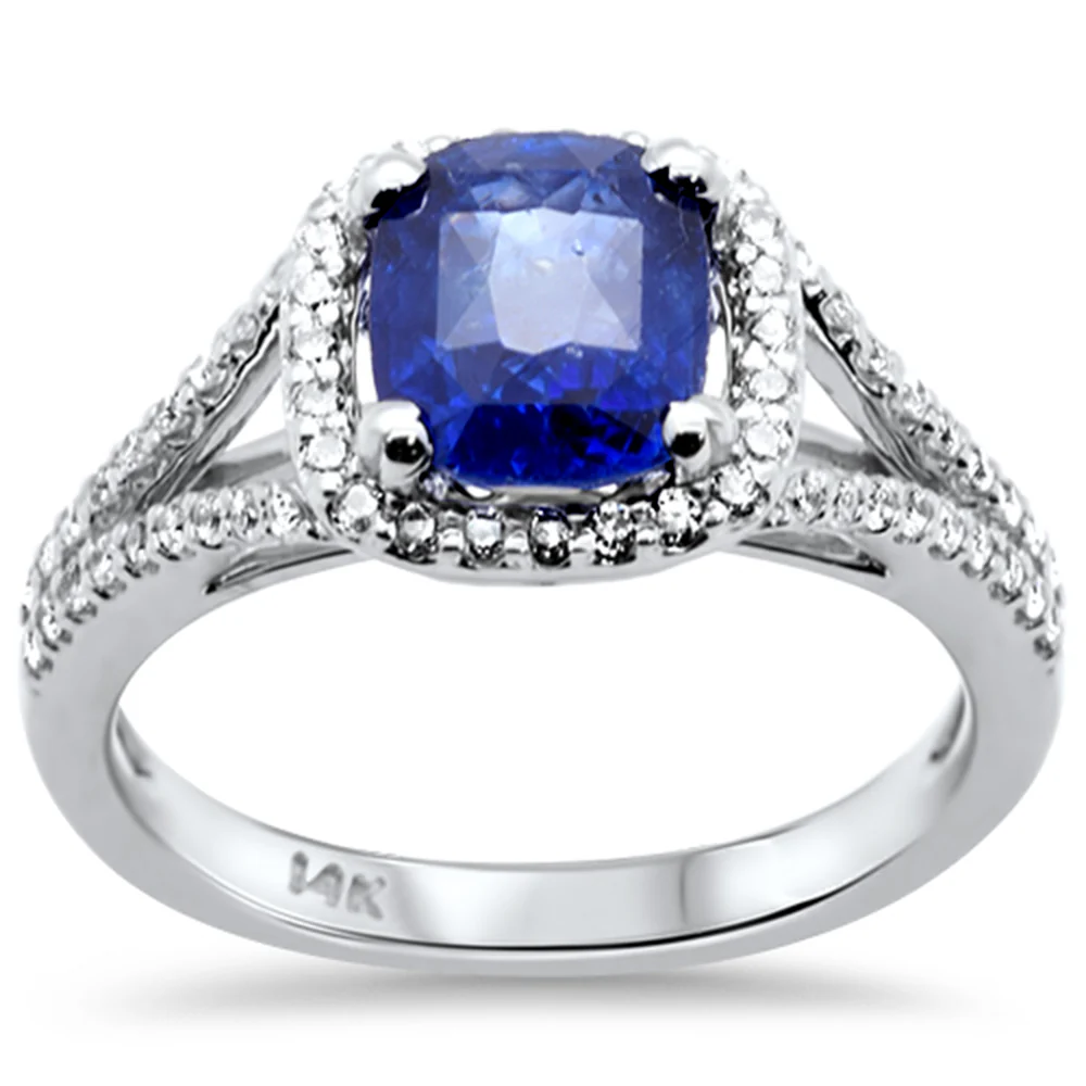 <span style="color:purple">SPECIAL!</span> 2.79ct G SI 14K White Gold Diamond & Blue Sapphire Gemstone Ring Size 6.5