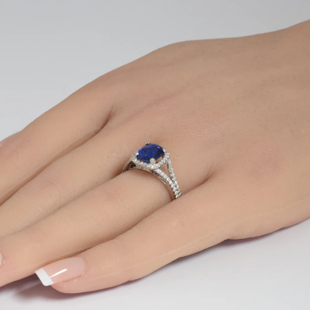 <span style="color:purple">SPECIAL!</span> 2.79ct G SI 14K White Gold Diamond & Blue Sapphire Gemstone Ring Size 6.5 - Image 2