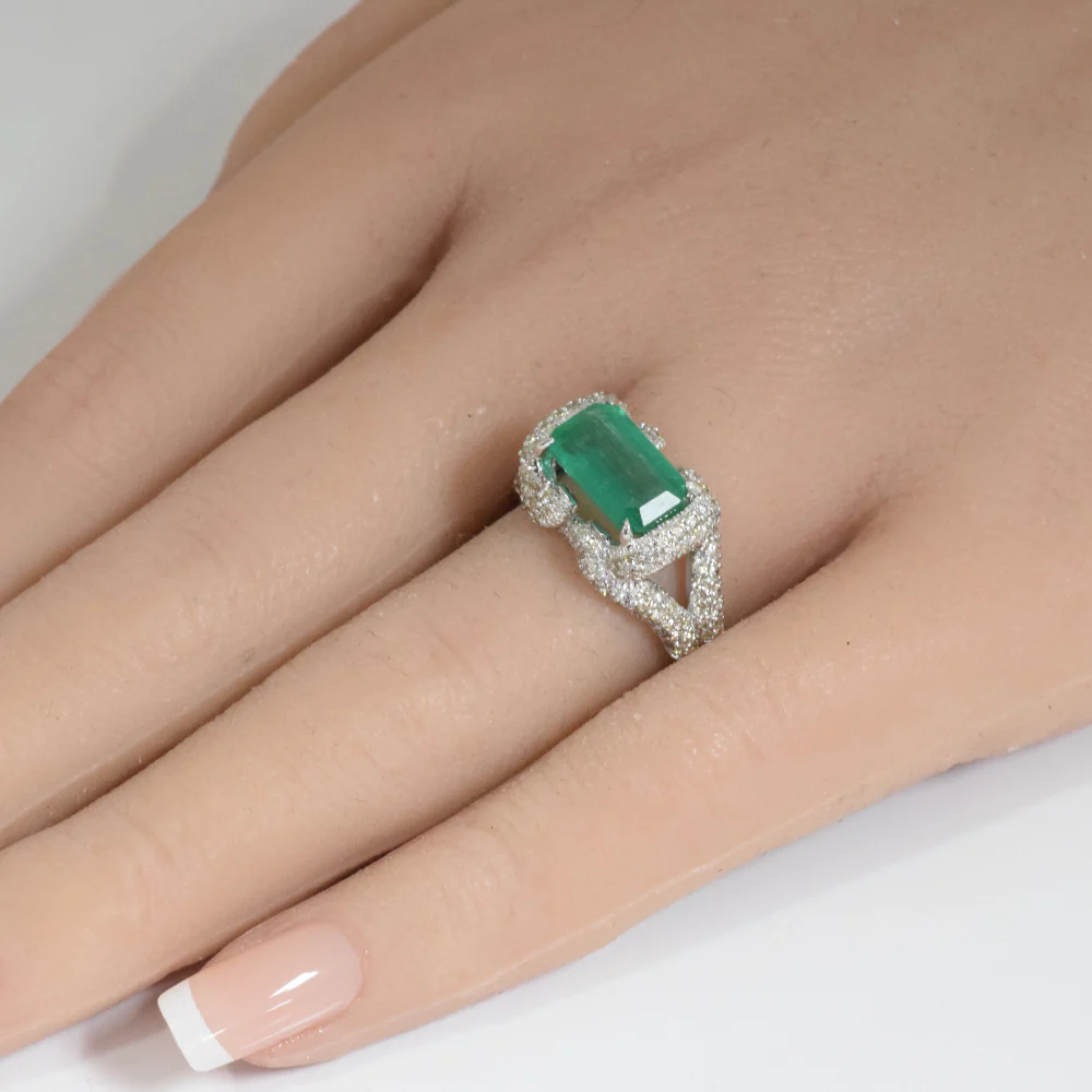 <span style="color:purple">SPECIAL!</span> 3.47ct G SI 14K White Gold Diamond & Emerald Gemstone Ring Size 6.5 - Image 2