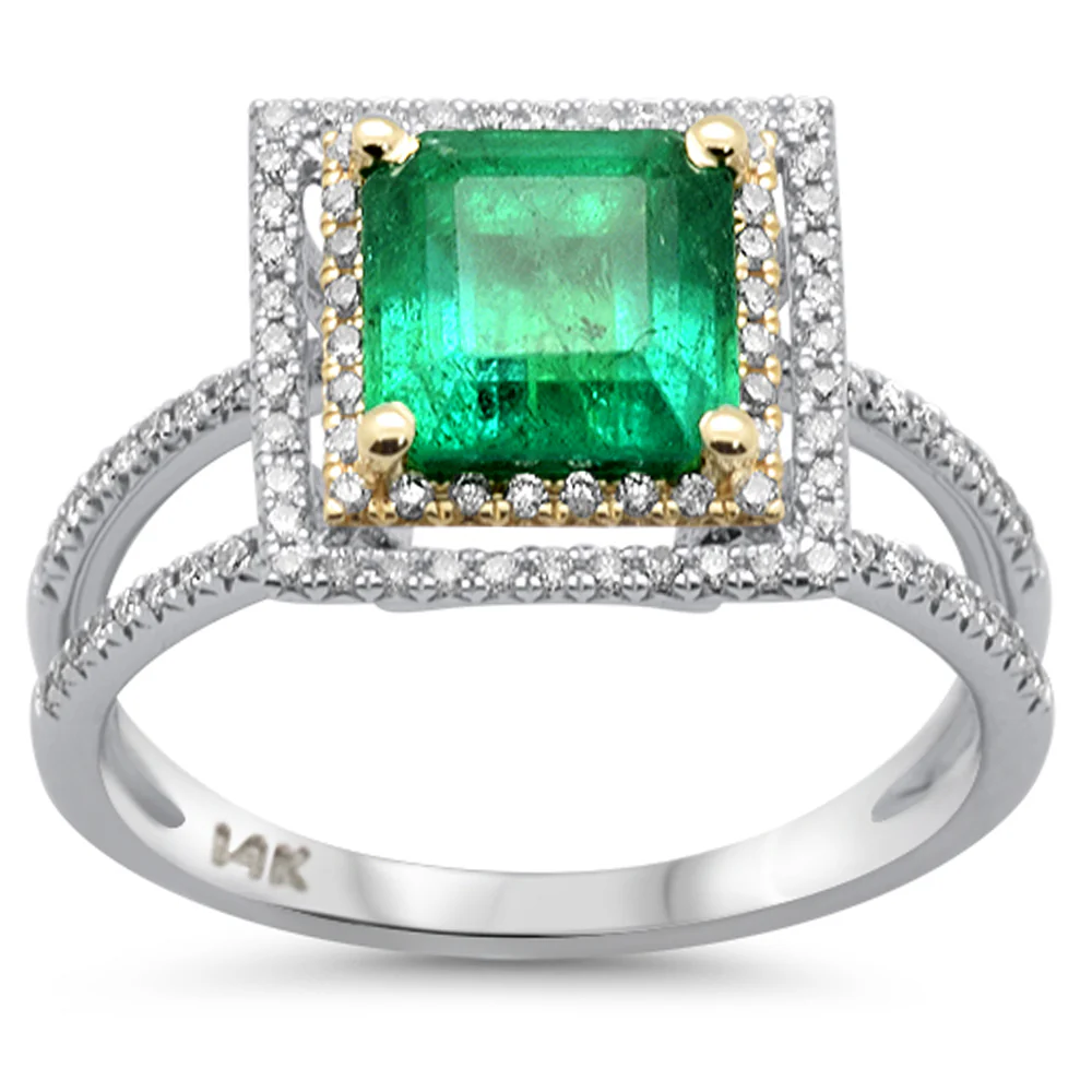 <span style="color:purple">SPECIAL!</span> 2.27ct G SI 14K White & Yellow Gold Diamond & Emerald Gemstone Ring  Size 6.5