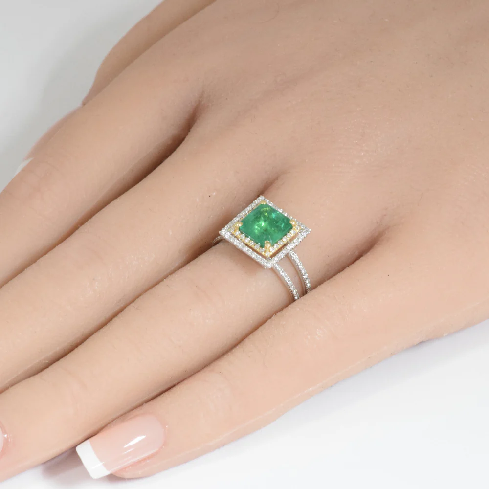 <span style="color:purple">SPECIAL!</span> 2.27ct G SI 14K White & Yellow Gold Diamond & Emerald Gemstone Ring  Size 6.5 - Image 2