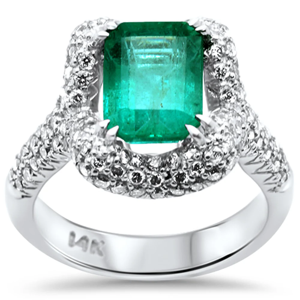<span style="color:purple">SPECIAL!</span> 4.27ct G SI 14K White Gold Diamond & Emerald Gemstone Ring Size 6.5