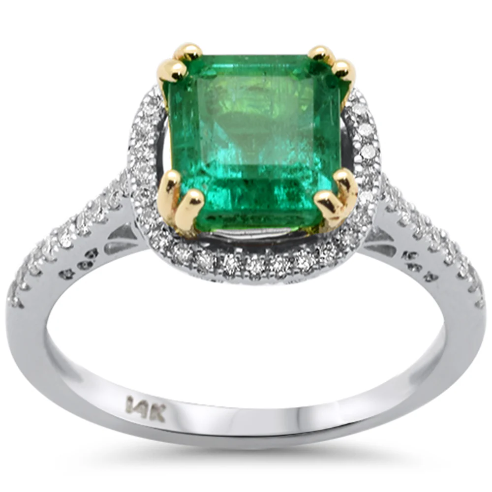<span style="color:purple">SPECIAL!</span> 2.63ct G SI 14K White & Yellow Gold Diamond & Emerald Gemstone Ring Size 6.5