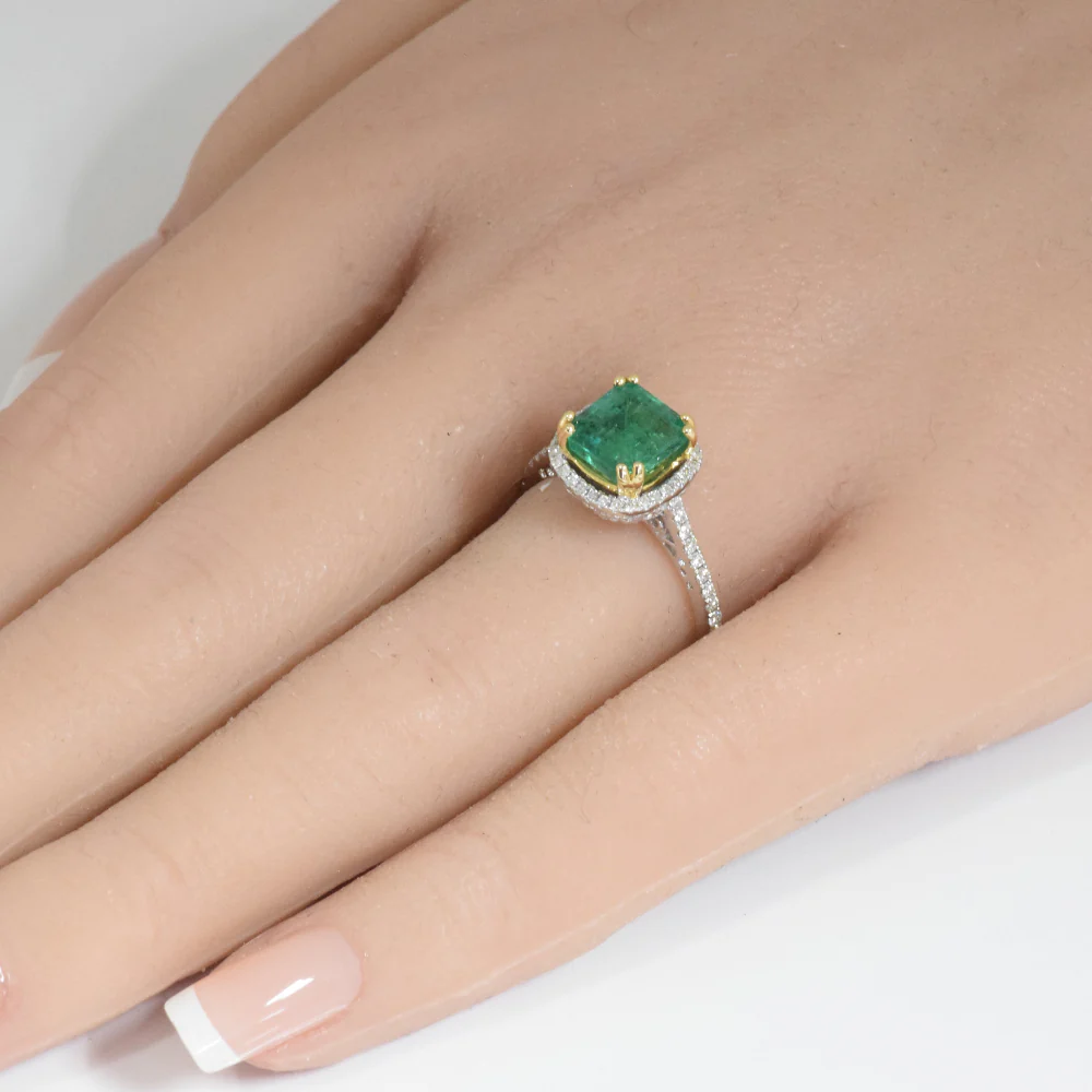 <span style="color:purple">SPECIAL!</span> 2.63ct G SI 14K White & Yellow Gold Diamond & Emerald Gemstone Ring Size 6.5 - Image 2