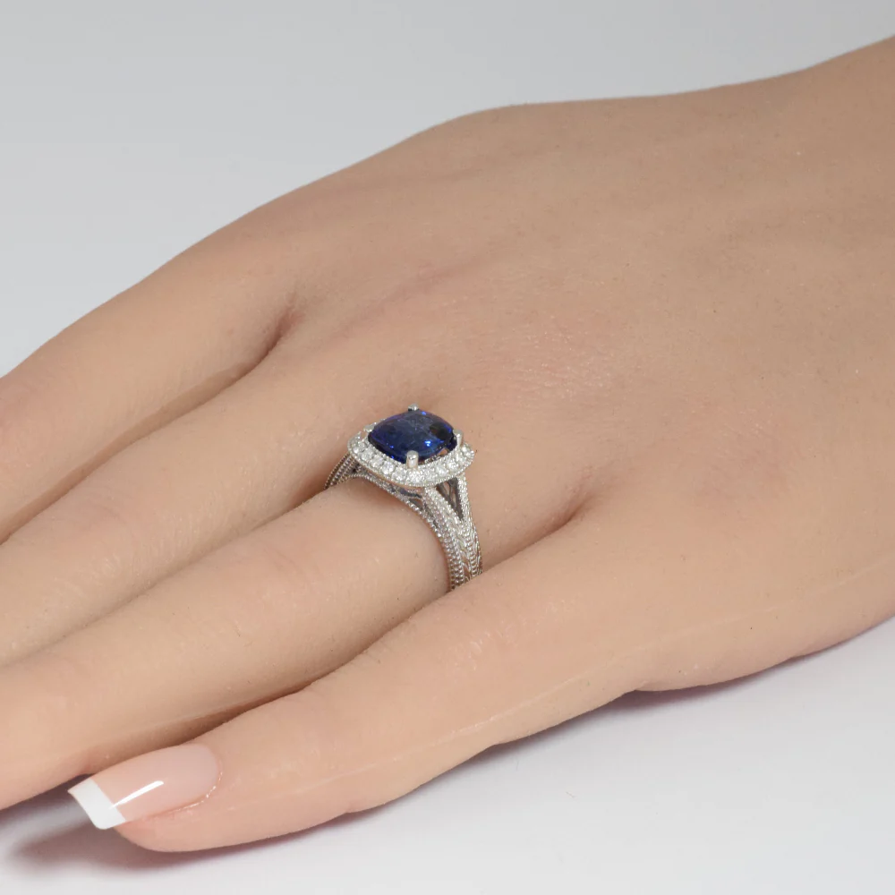 <span style="color:purple">SPECIAL!</span> 2.63ct G SI 14K White Gold Diamond & Blue Sapphire Gemstone Halo Ring  Size 6.5 - Image 2
