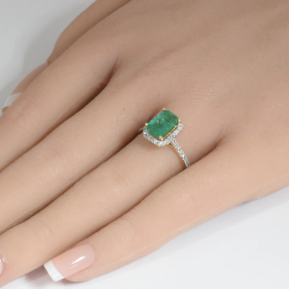 <span style="color:purple">SPECIAL!</span> 1.94ct G SI 14K Yellow Gold Diamond & Emerald Gemstone Ring Size 6.5 - Image 2