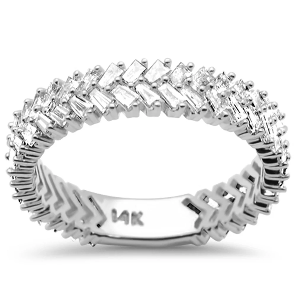 <span style="color:purple">SPECIAL!</span> .90ct G SI 14K White Gold Baguette Diamond Ring Band Size 6.5