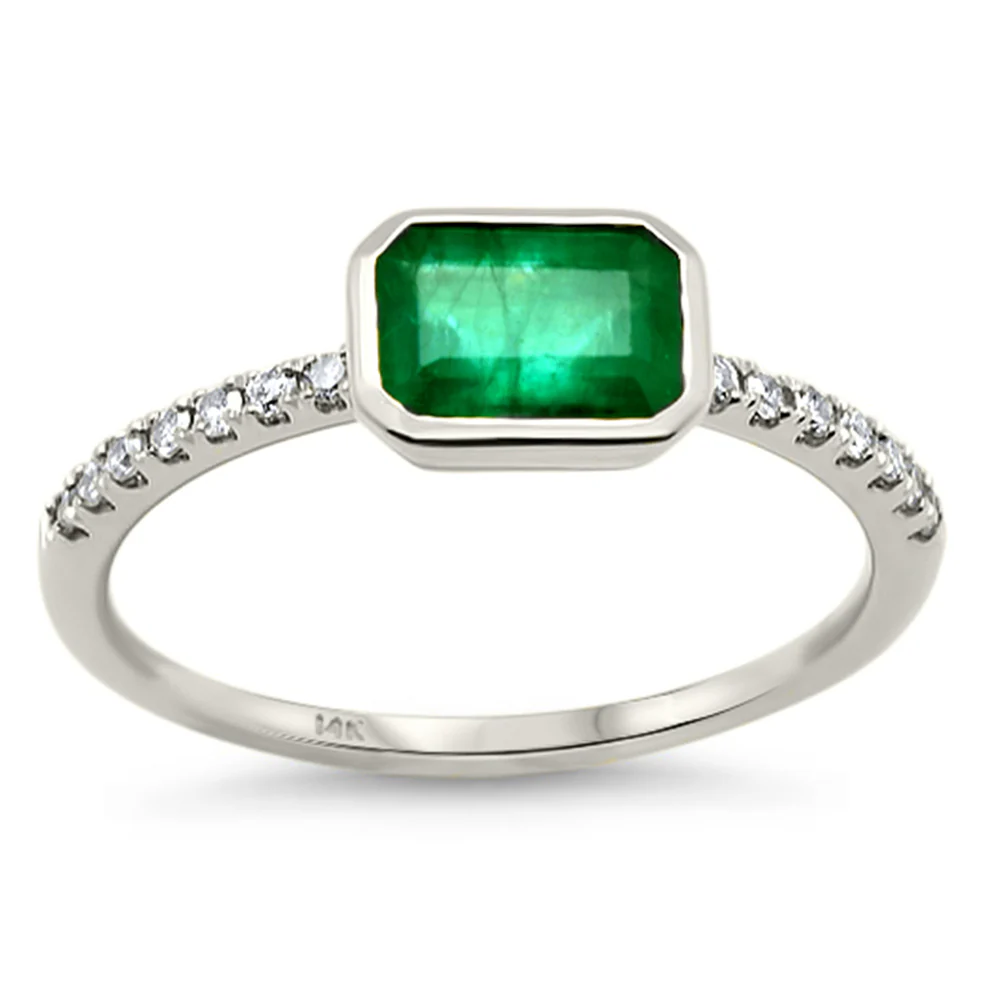 <span style="color:purple">SPECIAL!</span> 1.13ct G SI 14K White Gold Diamond & Emerald Gemstone Ring Size 6.5