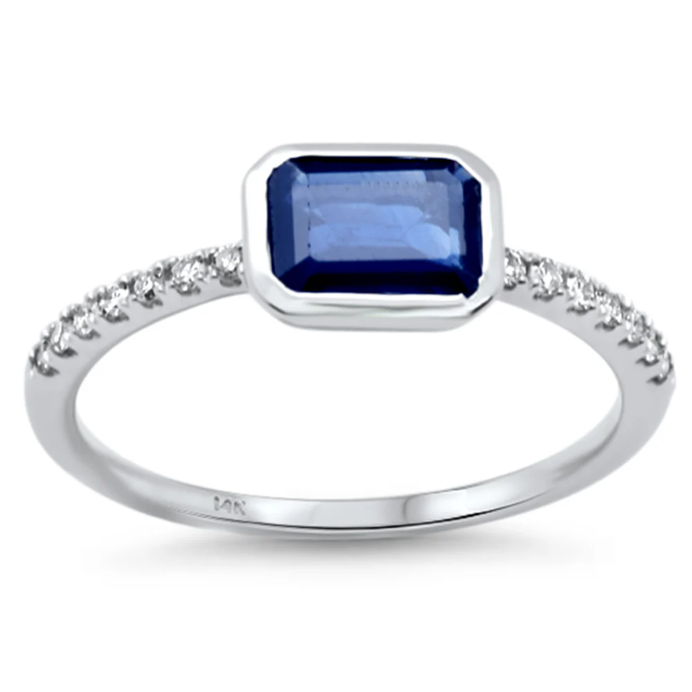 <span style="color:purple">SPECIAL!</span> .93ct G SI 14K White Gold Diamond & Blue Sapphire Gemstone Ring Size 6.5