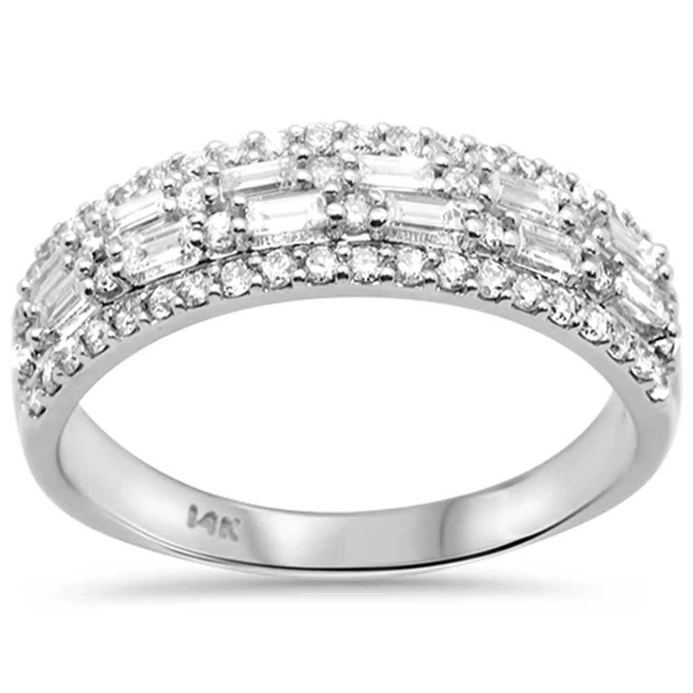 <span style="color:purple">SPECIAL!</span>1.03ct G SI 14K White Gold Men's Round & Baguette Diamond Band Ring Size 10