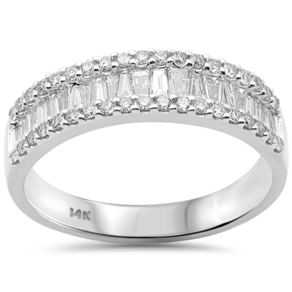 <span style="color:purple">SPECIAL!</span>1.05ct G SI 14K White Gold Round & Baguette Diamond Band Ring Size 6.5