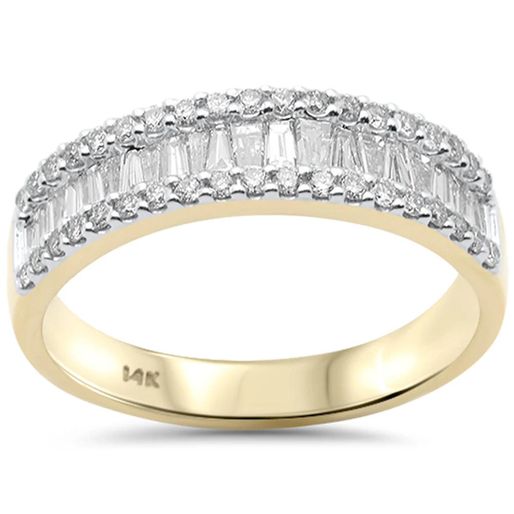 <span style="color:purple">SPECIAL!</span> 1.20ct G SI 14K Yellow Gold Round & Baguette Diamond Band Ring Size 6.5