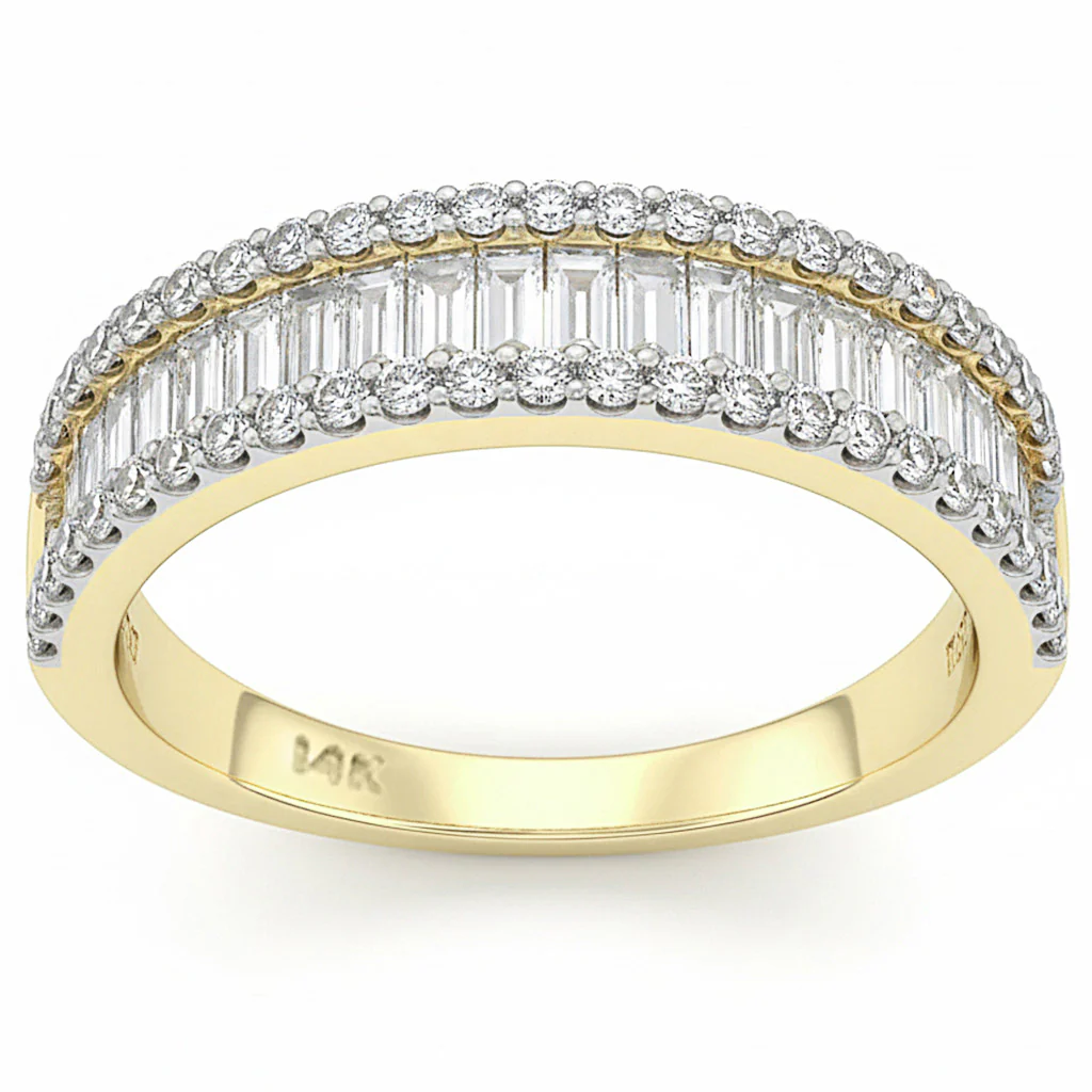 <span style="color:purple">SPECIAL!</span>1.66ct G SI 14K Yellow Gold Round & Baguette Diamond Band Ring Size 10