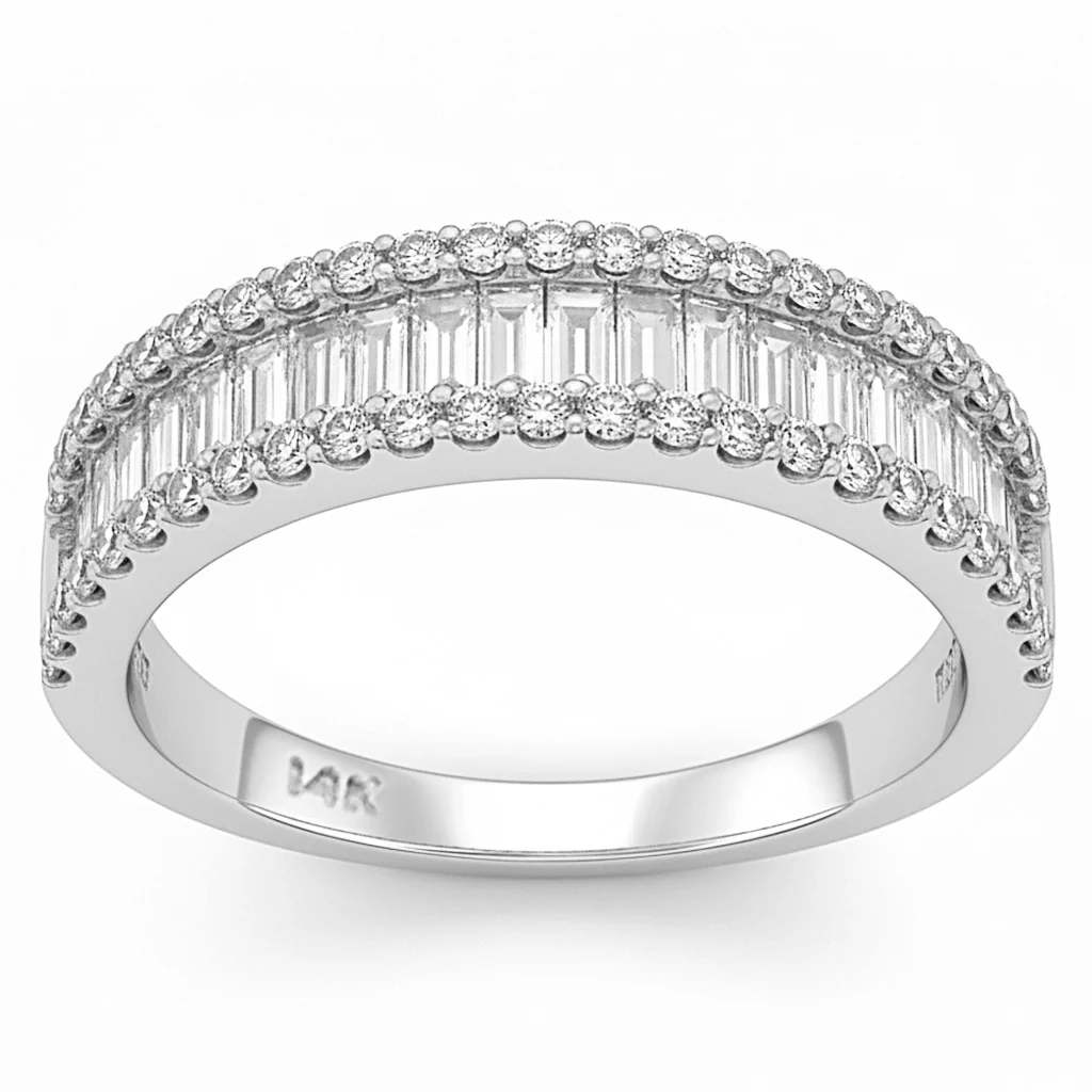 <span style="color:purple">SPECIAL!</span>1.58ct G SI 14K White Gold Men's Round & Baguette Diamond Band Ring Size 10