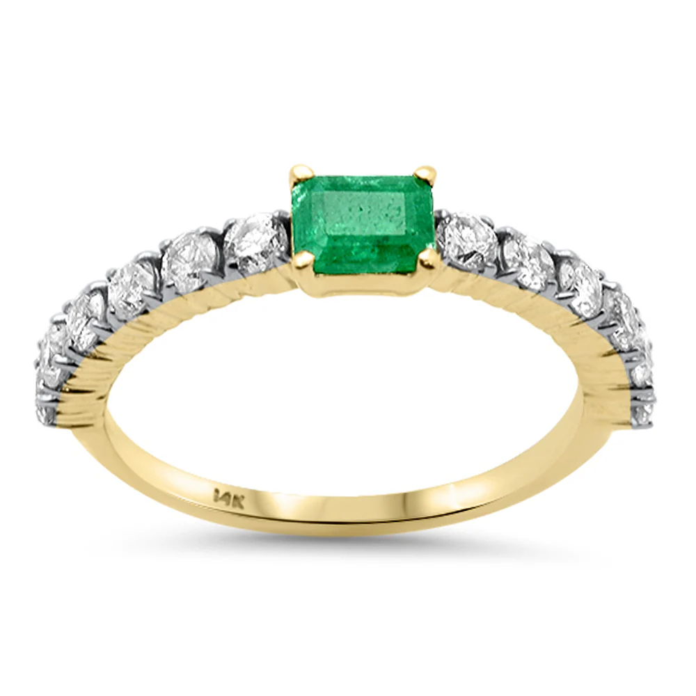 <span style="color:purple">SPECIAL!</span>1.07ct G SI 14K Yellow Gold Diamond & Natural Emerald Gemstone Ring Size 6.5