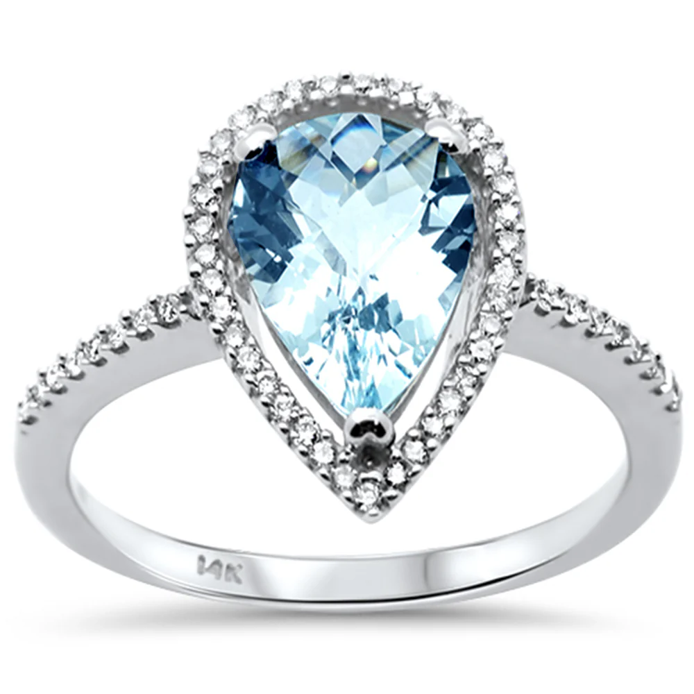 <span style="color:purple">SPECIAL!</span> 1.62ct G SI 14K White Gold Pear Shape Aquamarine & Diamond Ring Size 6.5
