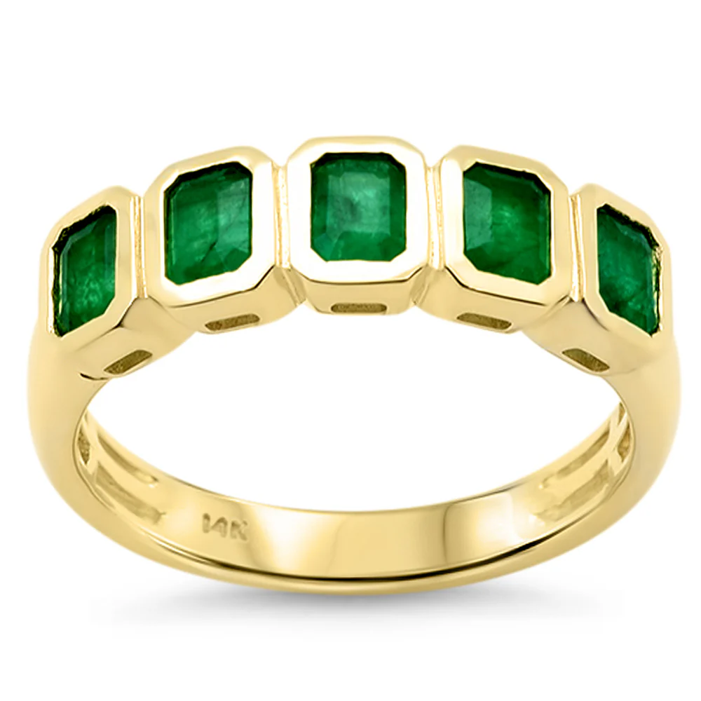 <span style="color:purple">SPECIAL!</span> 1.18ct G SI 14K Yellow Gold 5 Natural Emerald Gemstone Band Ring Size 6.5
