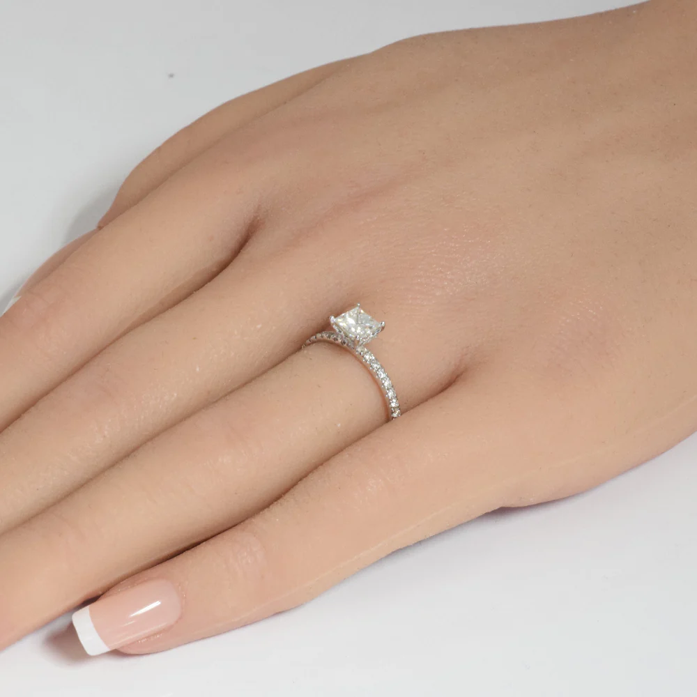 <span style="color:purple">SPECIAL!</span> .86ct G SI 14K White Gold Princess Cut Diamond Engagement Ring Size 6.5 - Image 2