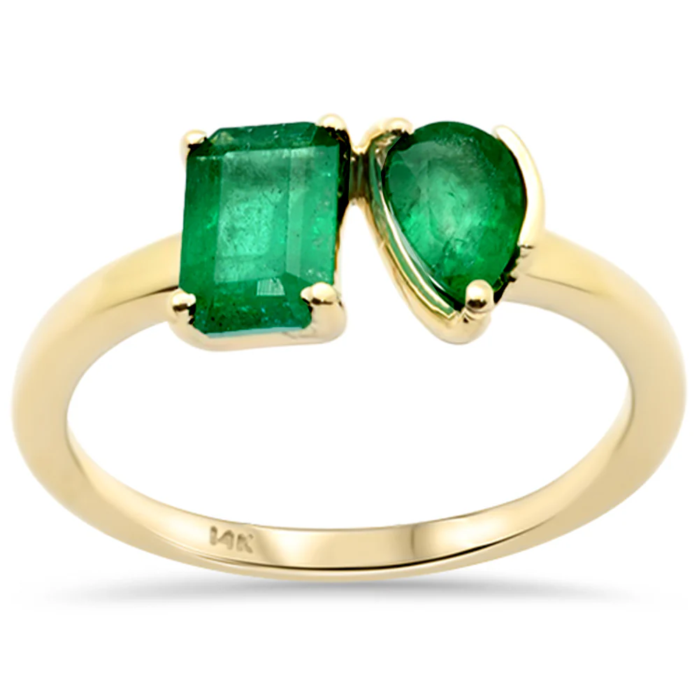 <span style="color:purple">SPECIAL!</span> 1.35ct G SI 14K Yellow Gold Emerald cut & Pear Shaped Emerald Gemstone Ring Size 6.5