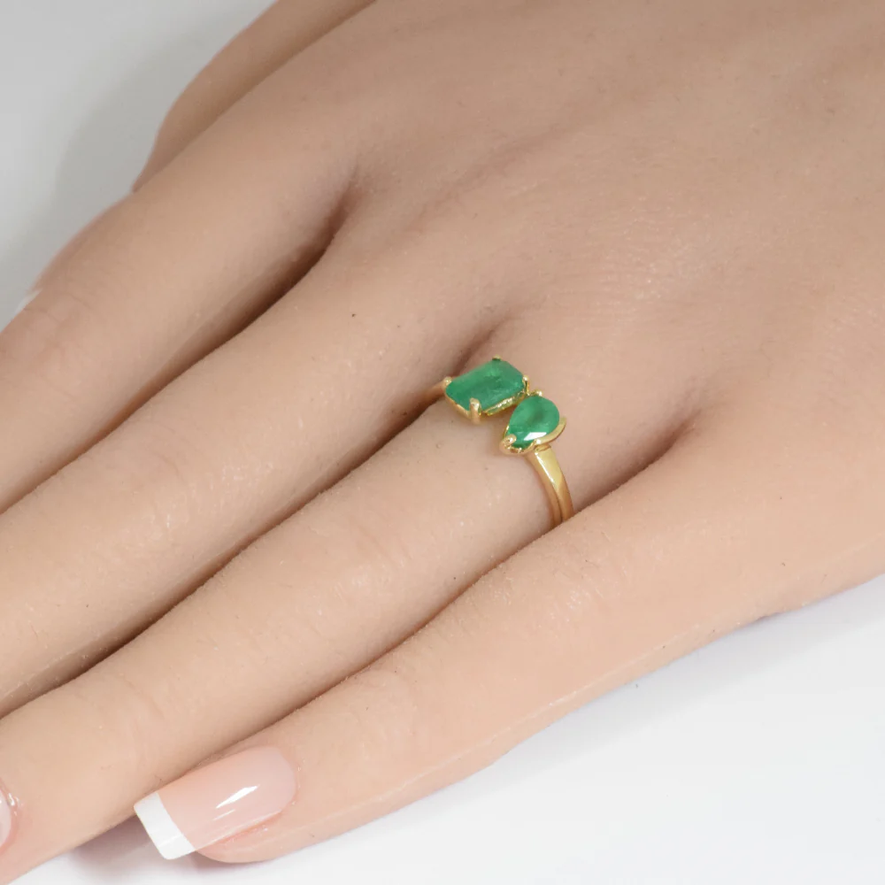 <span style="color:purple">SPECIAL!</span> 1.35ct G SI 14K Yellow Gold Emerald cut & Pear Shaped Emerald Gemstone Ring Size 6.5 - Image 2