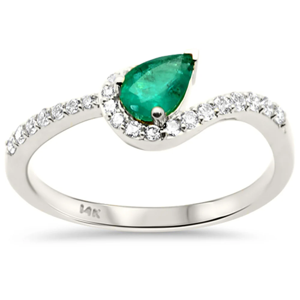 <span style="color:purple">SPECIAL!</span>.52ct G SI 14K White Gold Diamond & Emerald Gemstone Ring Size 6.5