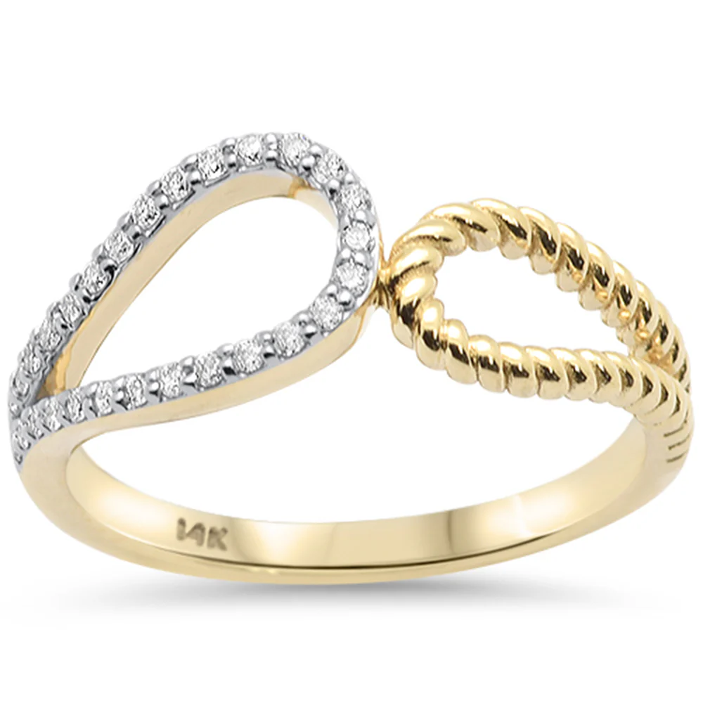 <span style="color:purple">SPECIAL!</span>.16ct G SI 14K Yellow Gold Modern Twisted Design Diamond Band Ring Size 6.5