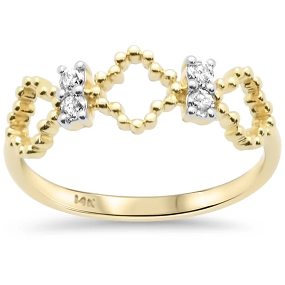 .13ct G SI 14K Yellow Gold Clover Design Round Diamond Band Ring Size 6.5