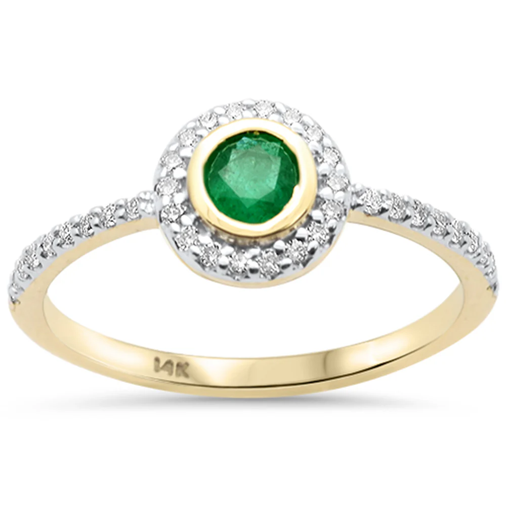 <span style="color:purple">SPECIAL!</span>.43ct G SI 14K Yellow Gold Round Diamond & Emerald Gemstone Ring Size 6.5