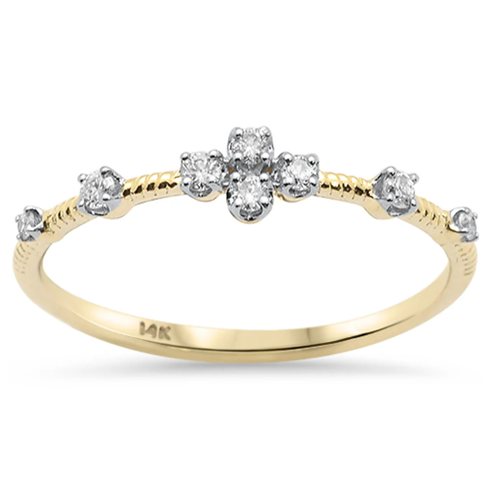 .13ct G SI 14K Yellow Gold Multi Solitaire Flower Diamond Band Ring Size 6.5