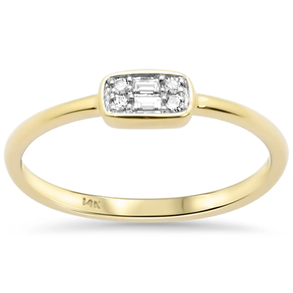 .05ct G SI 14K Yellow Gold Round & Baguette Diamond Band Ring Size 6.5