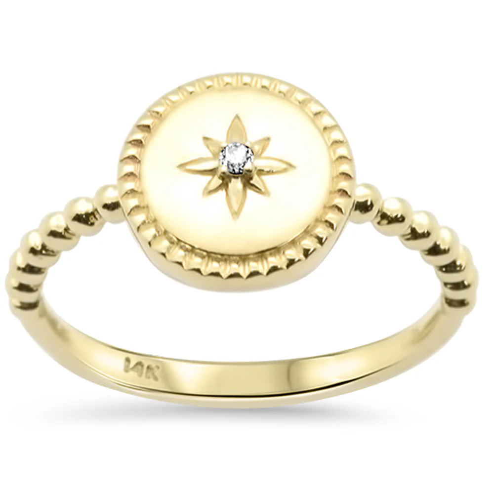 <span style="color:purple">SPECIAL!</span> .01ct G SI 14K Yellow Gold Diamond Star Milgrain Ring Size 6.5