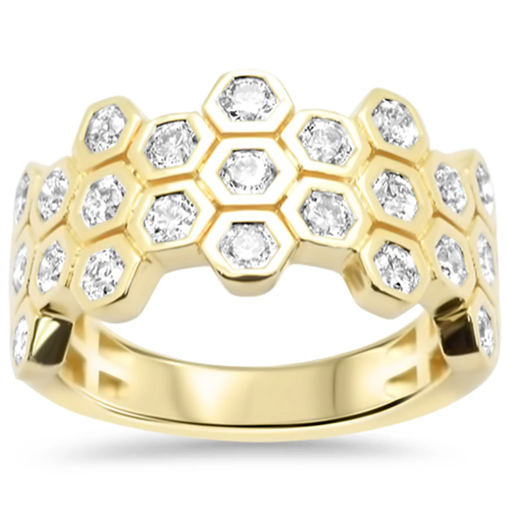 <span style="color:purple">SPECIAL!</span>1.01ct G SI 14K Yellow Gold Modern Honey Comb Design Diamond Band Ring Size 6.5