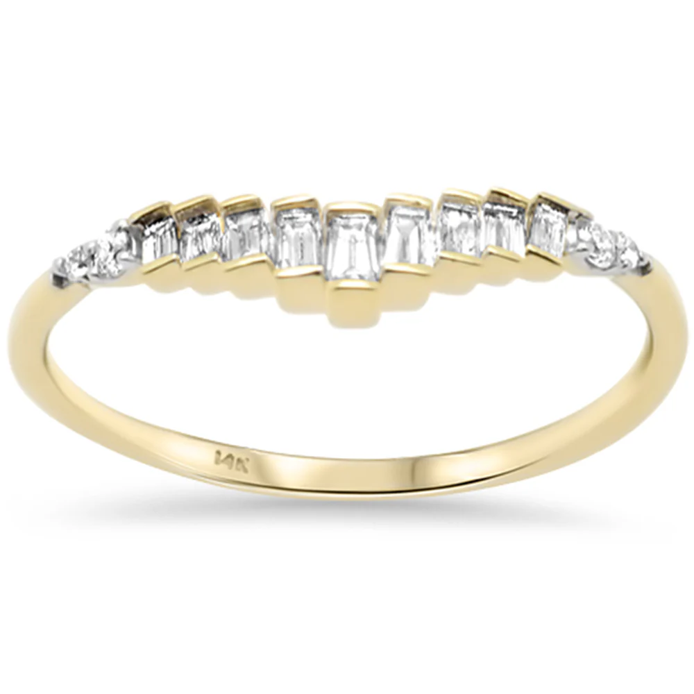 <span style="color:purple">SPECIAL!</span>.21ct G SI 14K Yellow Gold Baguette Diamond Accent Wedding Band Ring Size 6.5