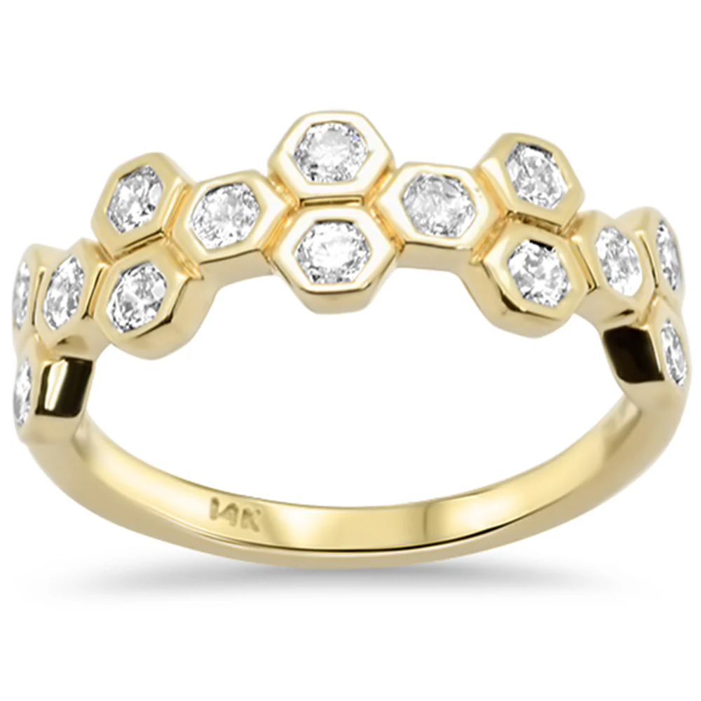 <span style="color:purple">SPECIAL!</span>.52ct G SI 14K Yellow Gold Modern Honey Comb Design Diamond Ring Size 6.5