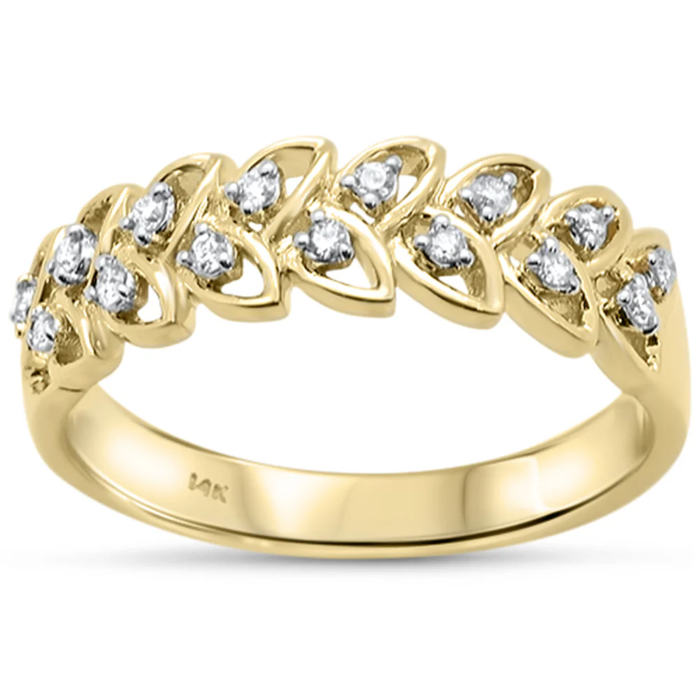 <span style="color:purple">SPECIAL!</span>.10ct G SI 14K Yellow Gold Leaf Design Round Diamond Band Ring Size 6.5